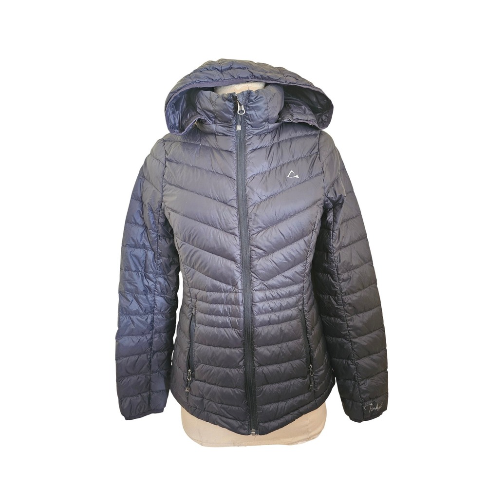 Paradox Hooded Down Puffer Jacket Black Quilted Lightweight Full Zip Women's S